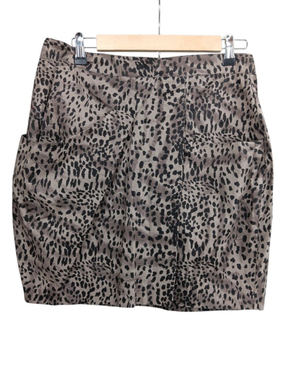 WALTER BAKER Women's Plumage Print Faux Wrap Mini Skirt Brown/ Black Size 10 Poc